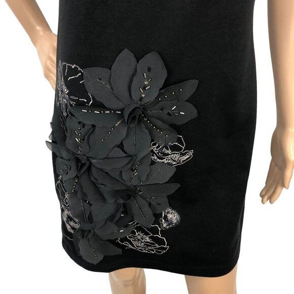 Lulumari‎ Boho Embroidered Shift Dress Size M Floral Sleeveless Mini Black Artsy - Picture 4 of 10